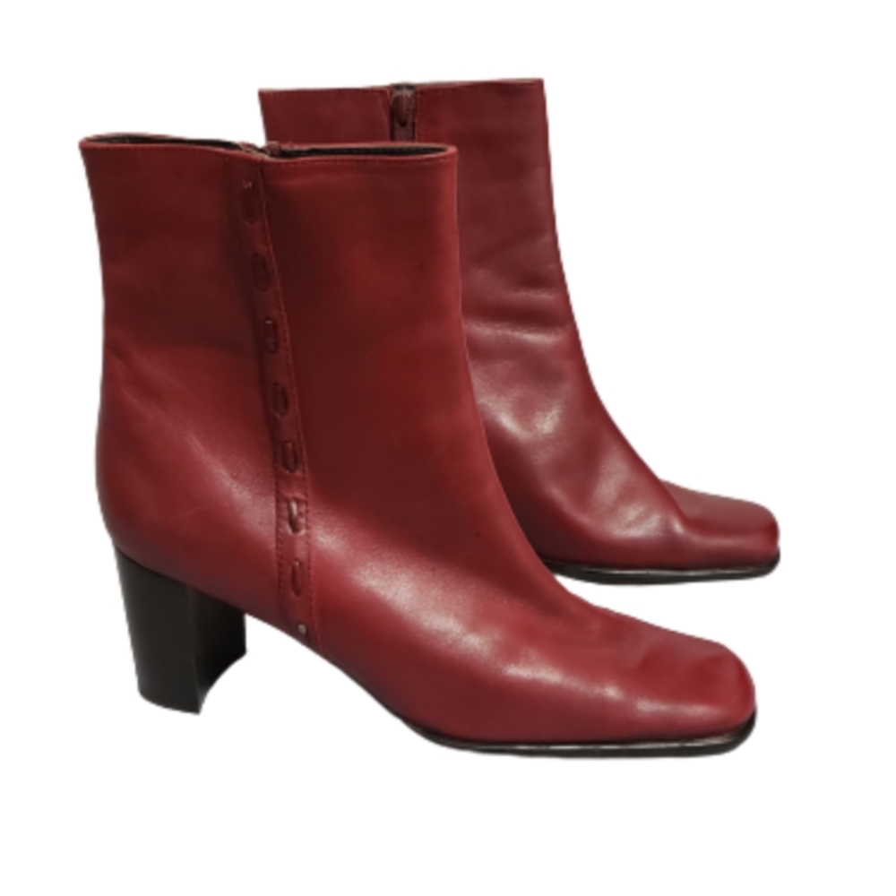 Worthington Burgundy Leather Zip UP Boots Size 9.5